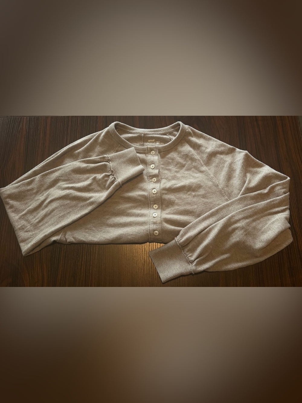 Size S Aerie Button-Front Crewneck Sweater in Light Taupe
